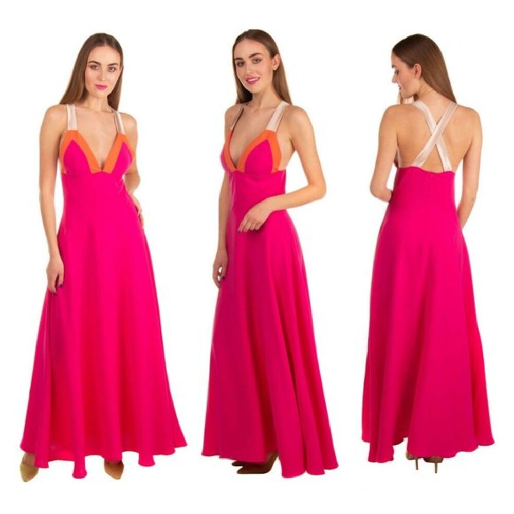 Pink Maxi Dress Large V Neck Cocktail Long Summer Italian SILVIAN HEACH NEW $579